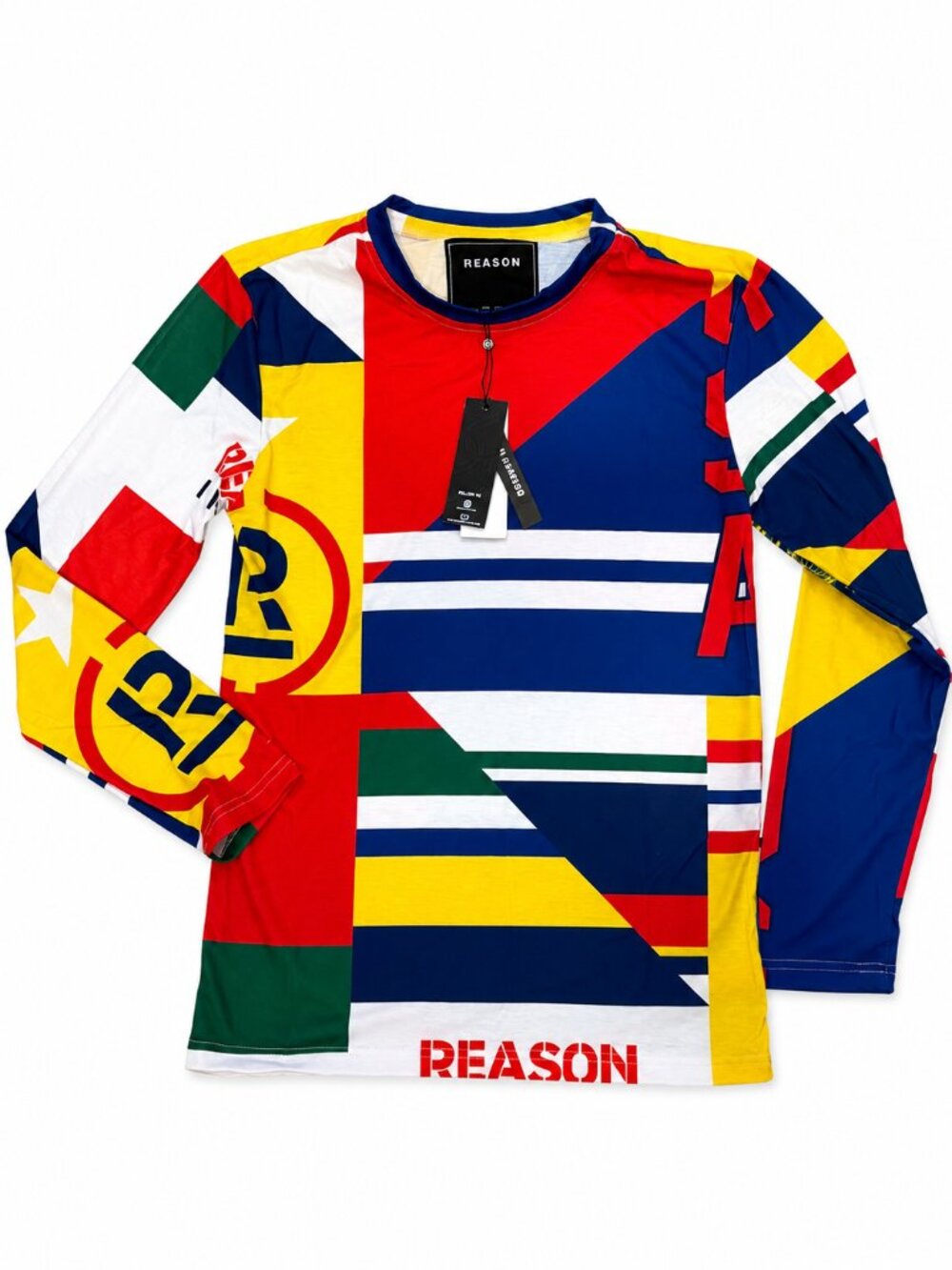 Reason Men's Geometric Graphic Shirt Size Small Multicolor Long Sleeve Streetwea